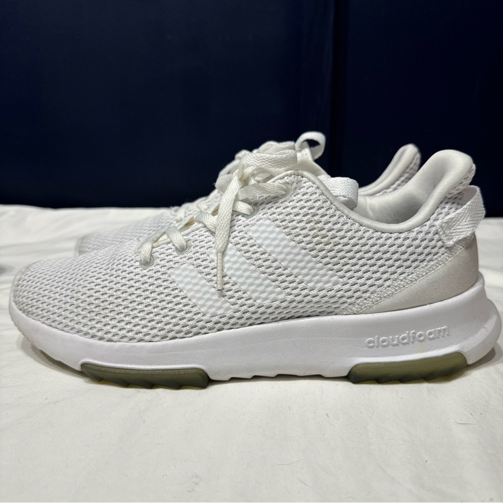 Adidas White Cloudfoam Sneaker EUC streetwear style preppy classic mesh satin - Picture 4 of 9